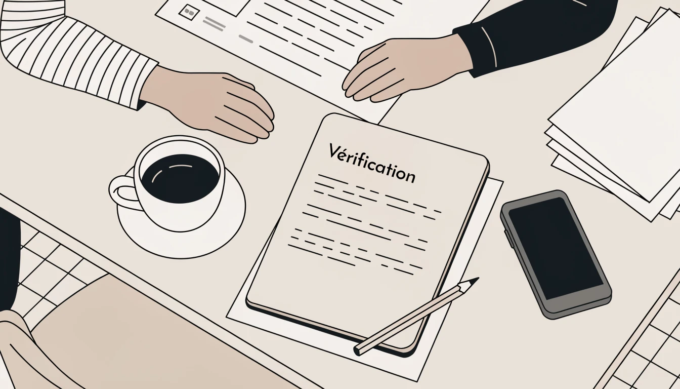 Bureau français avec café et documents de vérification