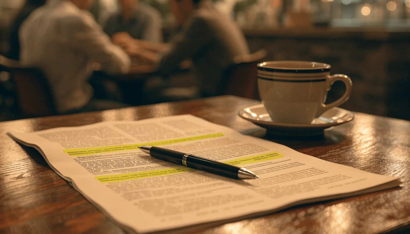 Contrat ouvert avec stylo et tasse de café